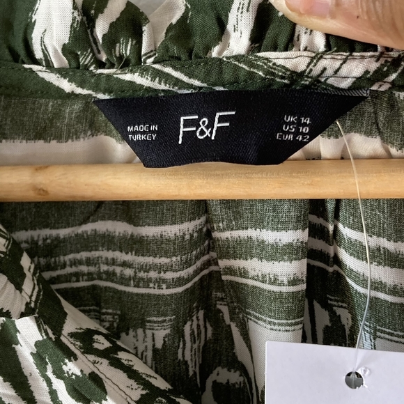 BNWT F&F Olive Green Aztec Pattern Lightweight Grandad Collared Blouse Size 14 - Picture 7 of 13